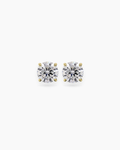 Round cut lab grown diamond stud earrings in 18K yellow gold, 1ct and 2ct total weight