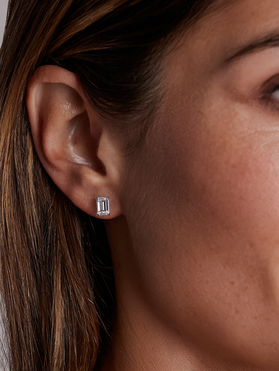 Emerald Cut Stud Earrings Moissanite Australia Bellari