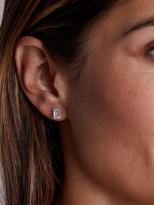 Emerald Cut Stud Earrings Moissanite Australia Bellari