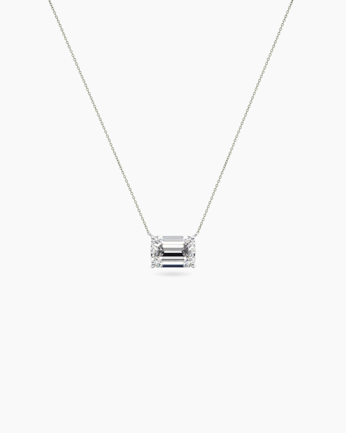 Emerald cut lab grown diamond solitaire necklace in 18K white gold