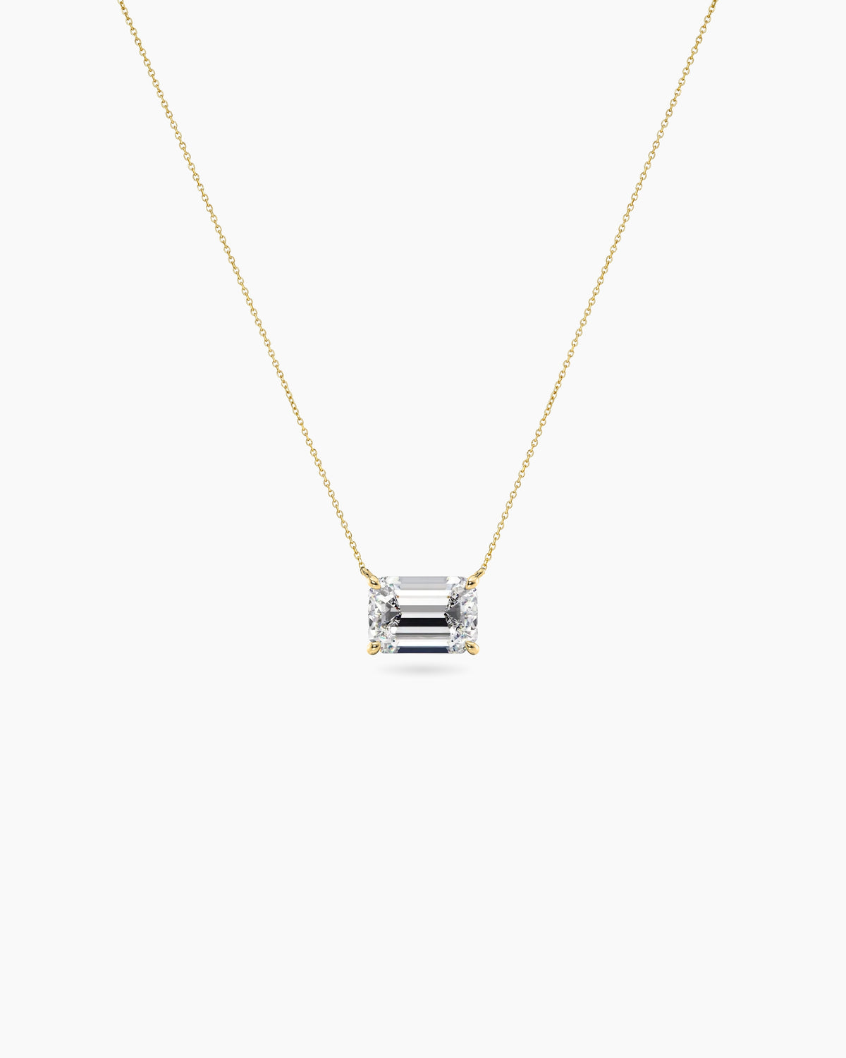 Emerald cut lab grown diamond solitaire necklace in 18K yellow gold