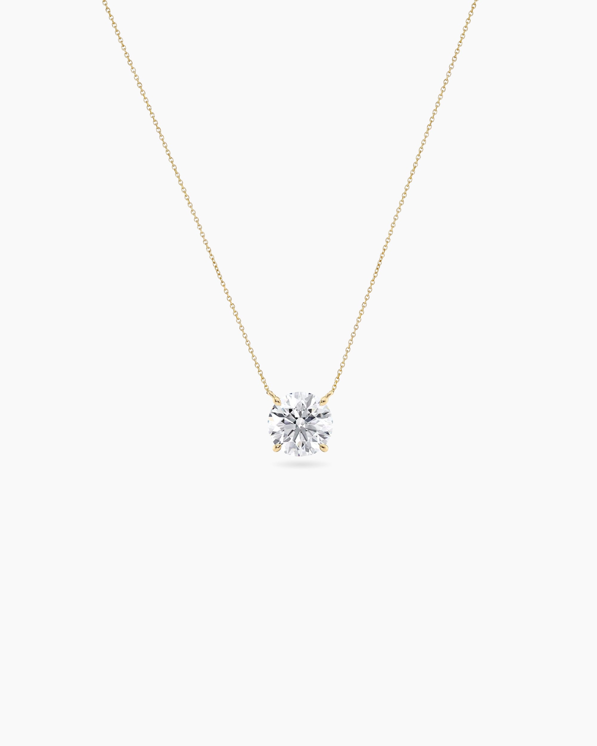 Round brilliant cut lab-grown diamond solitaire necklace in 18K yellow gold